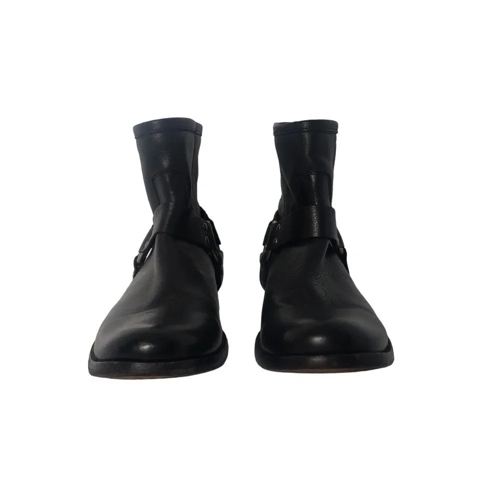 FRYE Phillip Harness Short Black Leather Ankle Boots Size 7